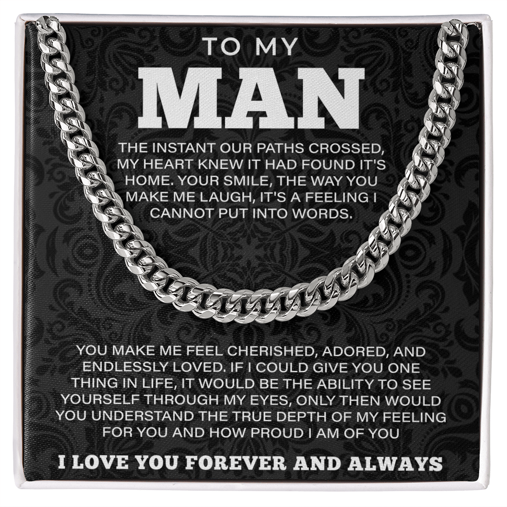 To My Man Necklace, Boyfriend Valentines Day Gift, Mens Cuban Chain Necklace for Fiance, Men Necklaces for Him, Gift For Boyfriend, Husband Gift, Husband Necklace, Boyfriend Necklace, Boyfriend Jewelry - Beauty Belliss